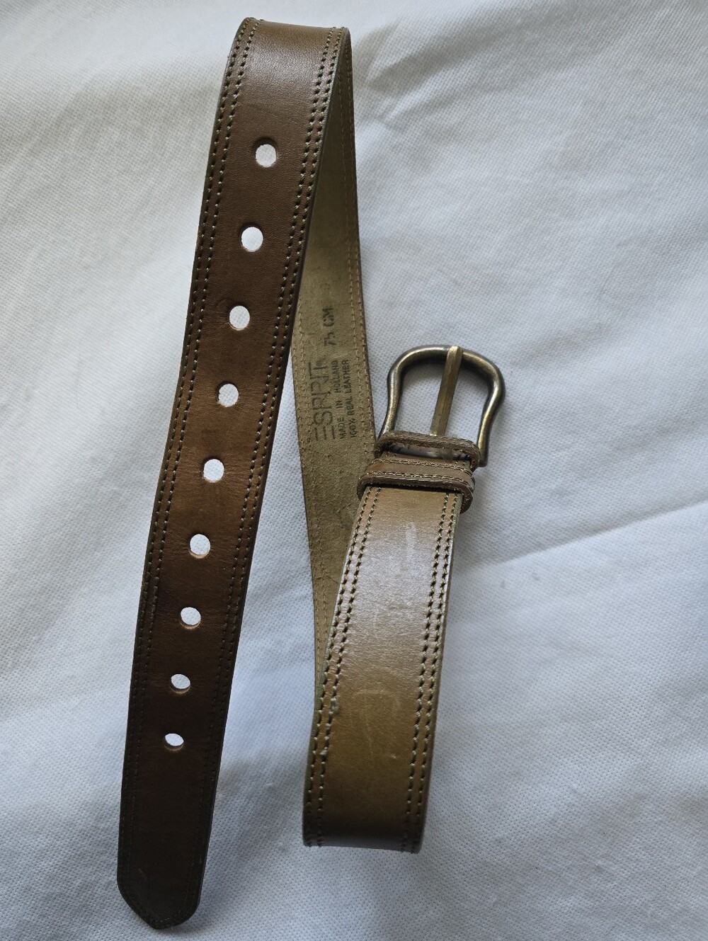 Esprit Men's Brown Leather Belt with Brushed Metal Buckle Size 26in To 34 In